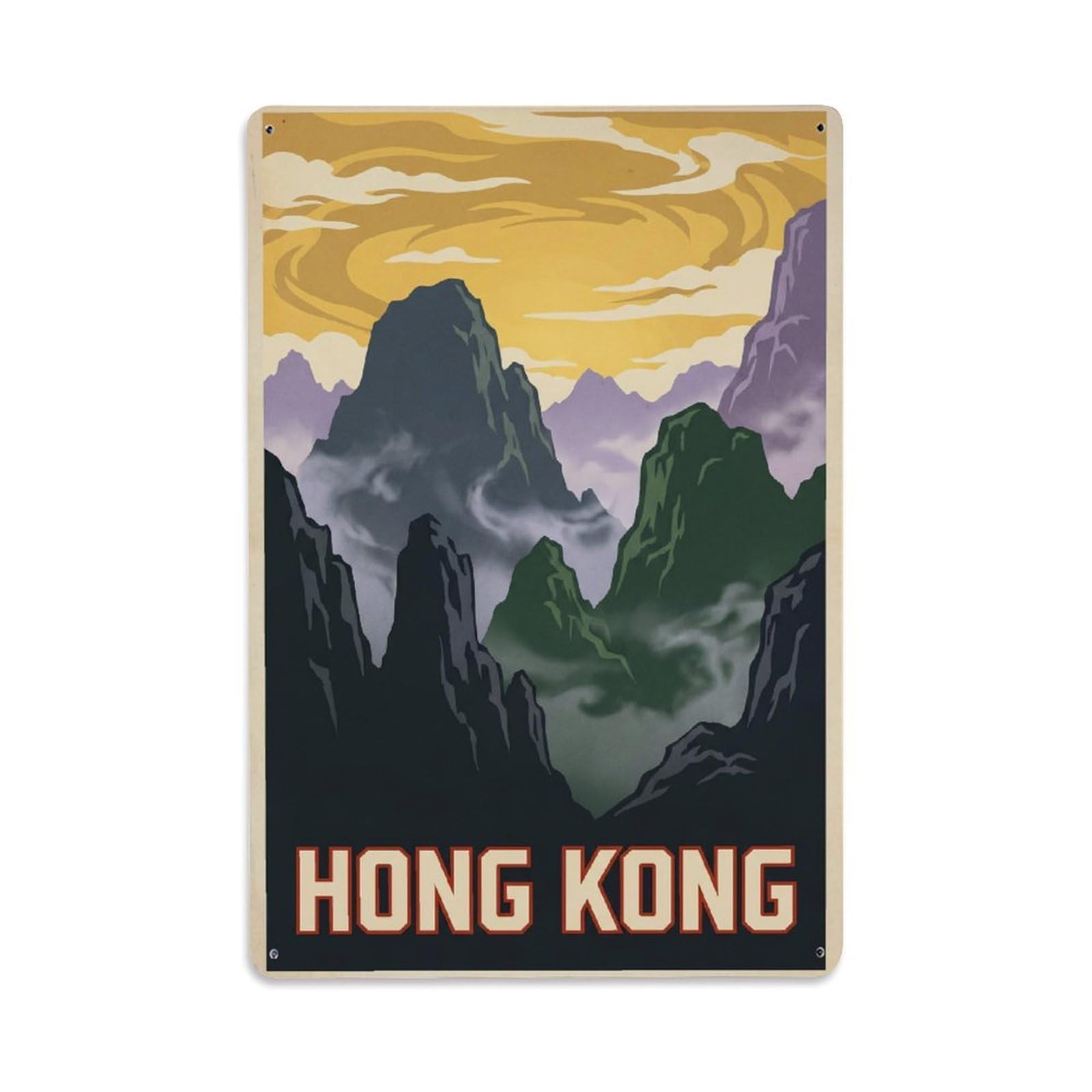 Gead 8X12inch Style Vintage Travel Hong Kong Mountains Metal Tin Sign