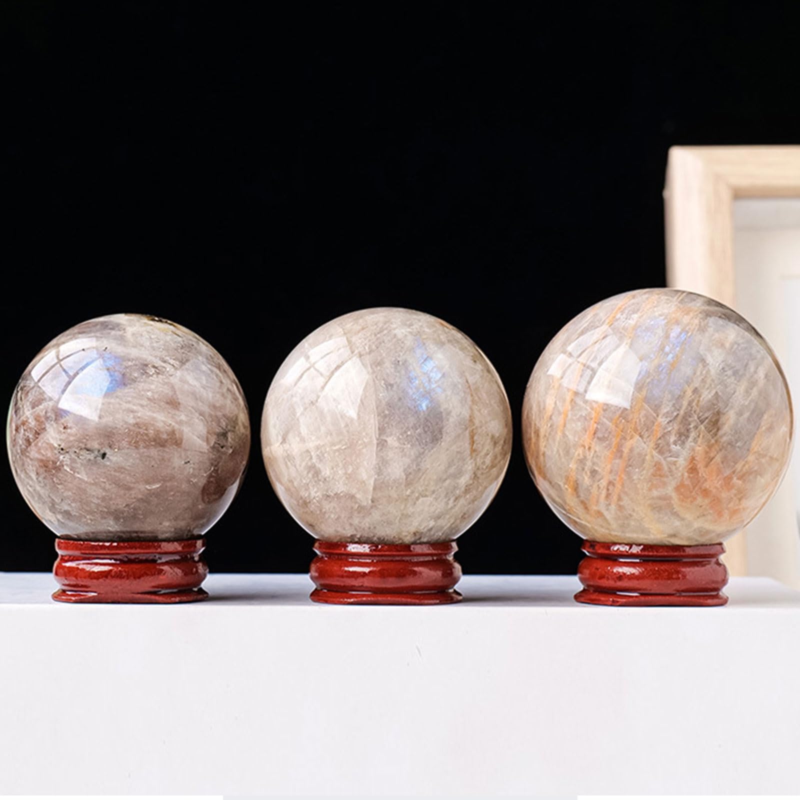 Bola de Cristal de fluorita, Bola de Cristal Piedra Lunar Ojo Azul Natural for meditación Fengshui decoración del hogar(55~60mm)