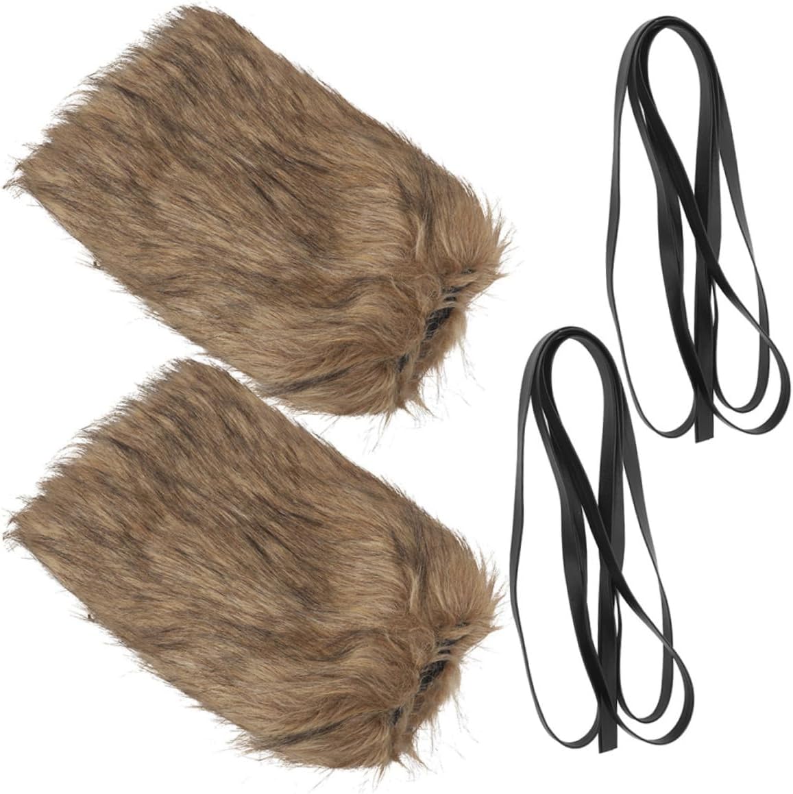 2pcs Viking Faux Fur Leg Warmers with Straps Unisex Winter Costume Accessories for Men and Women Cozy Fuzzy Boot Covers for Cold Weather Cosplay and Themed Events Brown