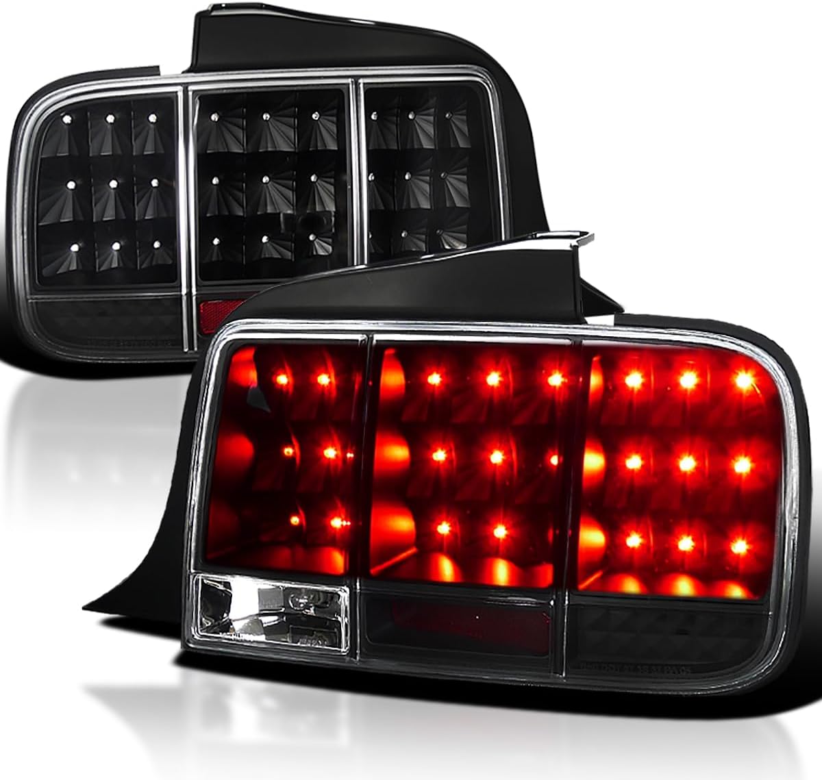 Black Housing Clear Lens Sequential LED Tail Lights Compatible with 2005-2009 Ford Mustang, Left + Right Pair Assembly
