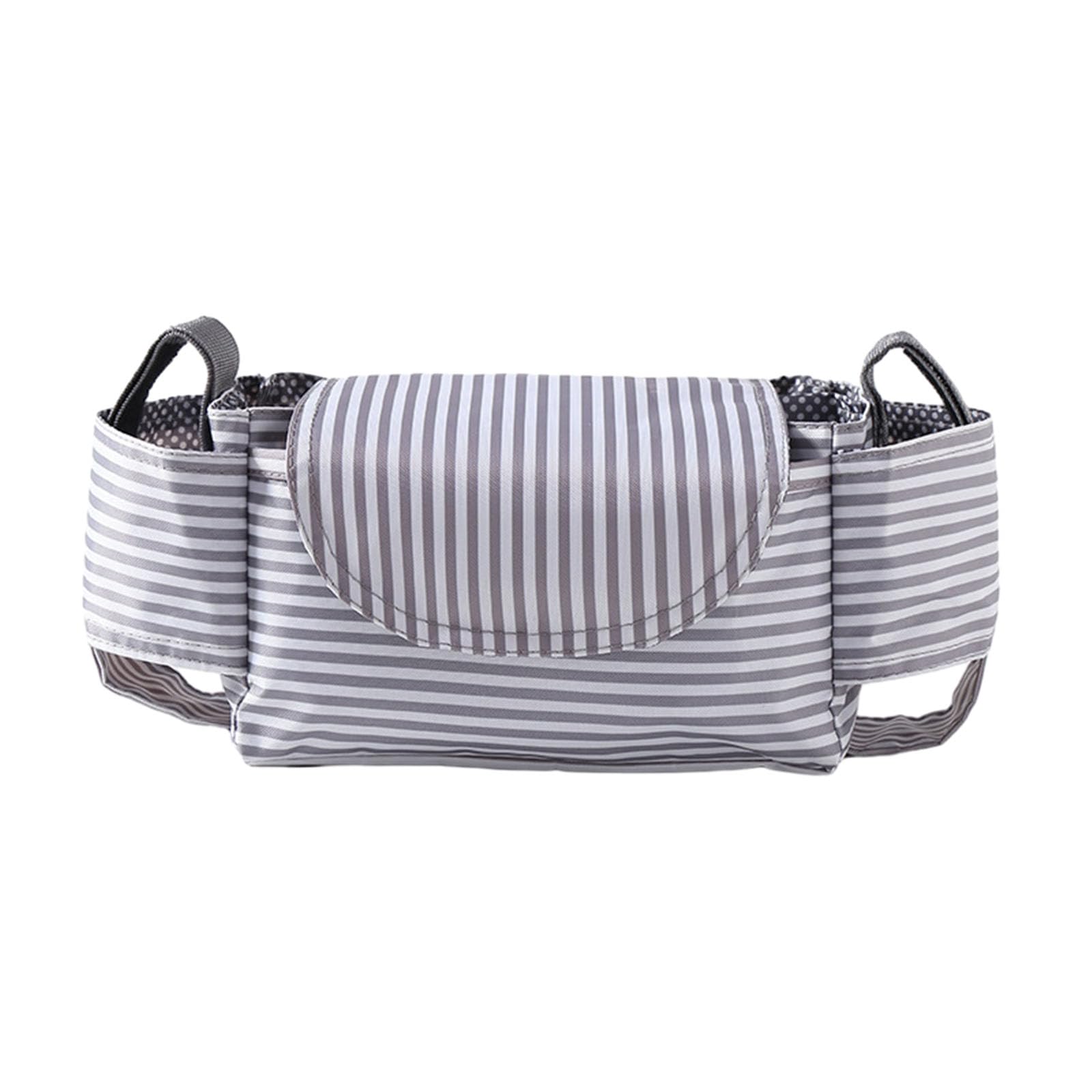 Hiseng Pram Bag Pram Accessories with Insulated Cup Holders, Grey Universal Pram Organiser Multifunctional Buggy Bag, Pram Organiser Bag for Diaper Storage, Baby Bottle, Toys (Stripe,35x15x11cm) — image 1