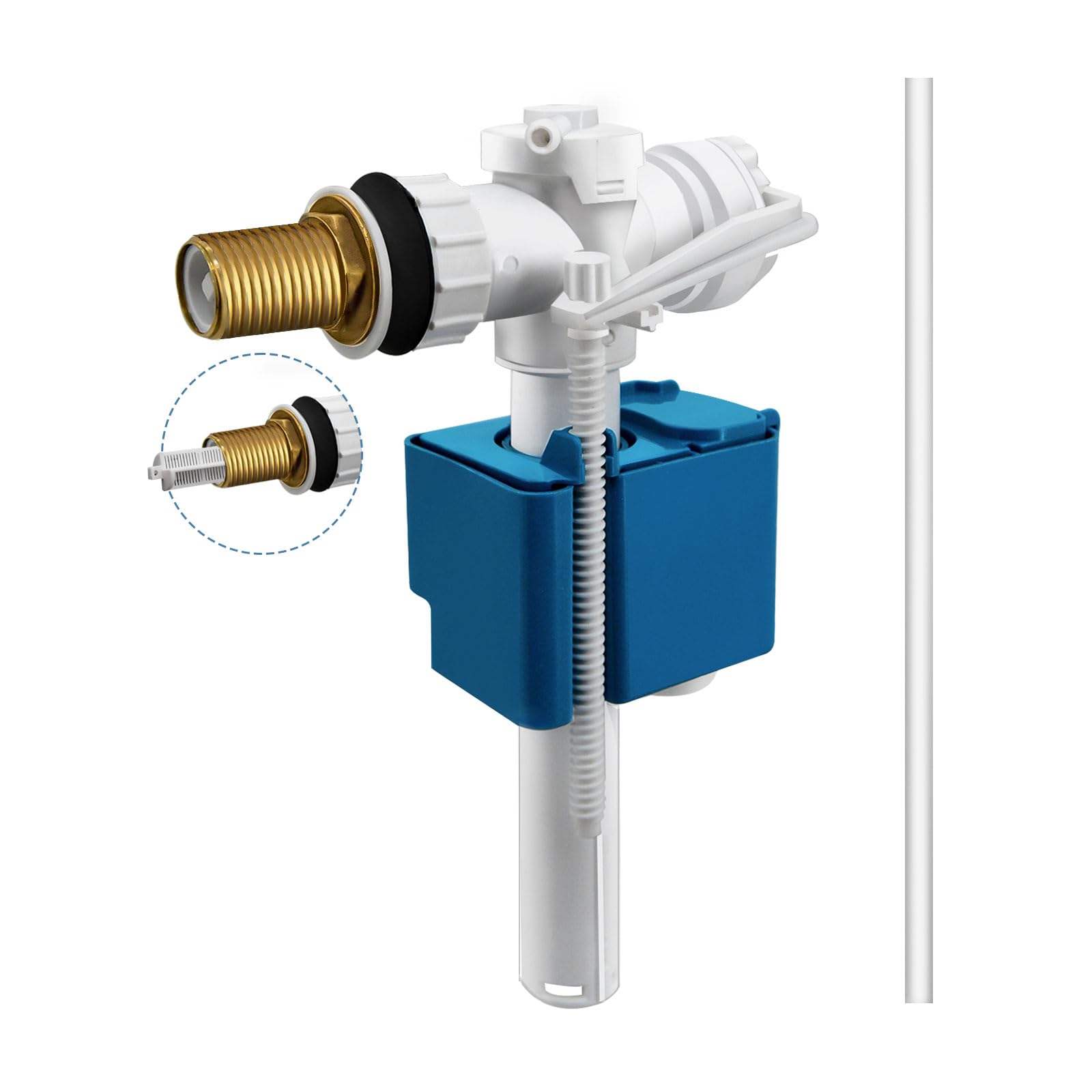MendorioToilet Cistern Fill Valve, Universal 1/2" Brass Side Entry Inlet Valve, Includes Refill Tube, Filter, Pack of 1.