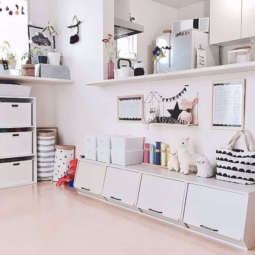 超人気！み重ね収納 収納棚 扉付き おもちゃ箱 幅74cm White 超人気！み重ね収納 収納棚 扉付き おもちゃ箱 幅74cm White