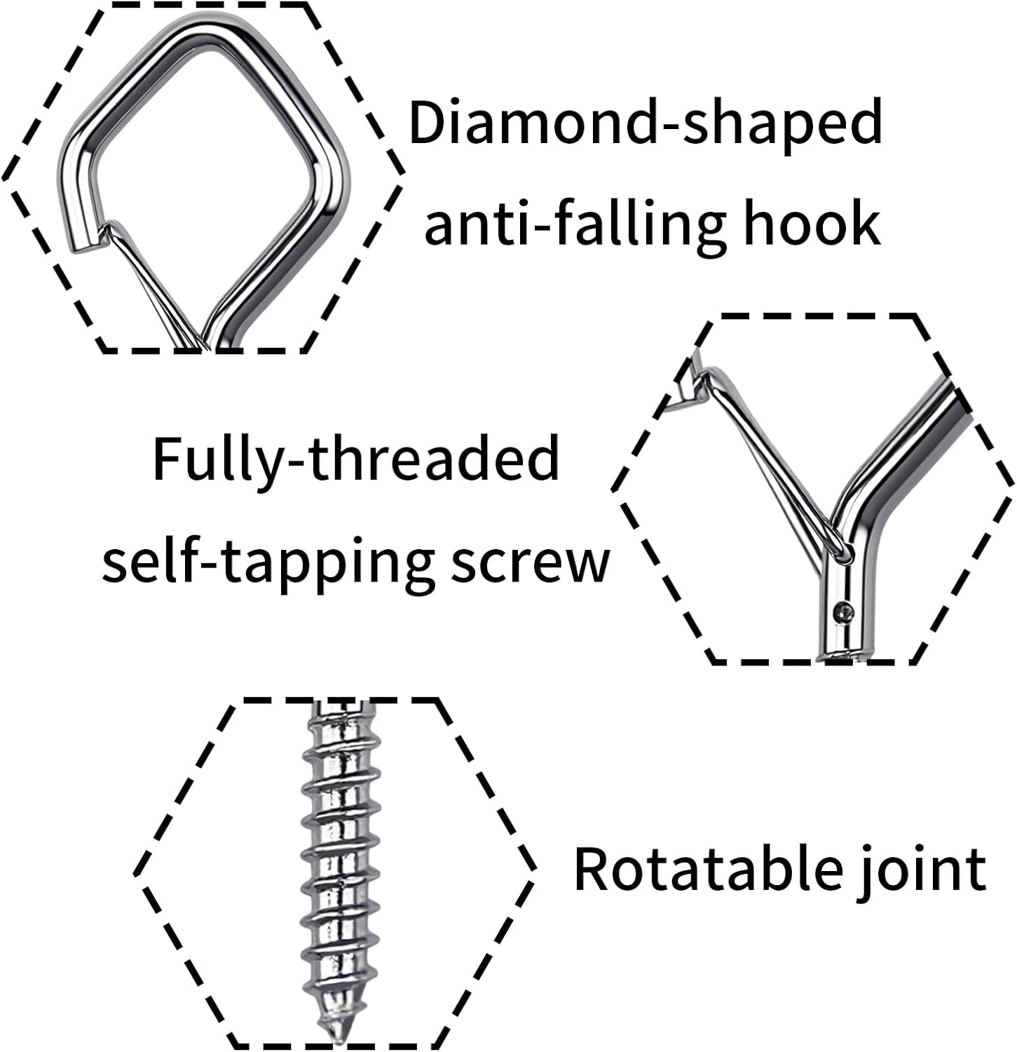 304 Stainless Steel Screw in Hooks Heavy Duty, 2.16 Inch Eye Hooks Windproof Ceiling Hooks for Hanging Plants, Outdoor String Lights, Bird Feeders and Home Decor (304 Stainless Steel, 32 Pcs)