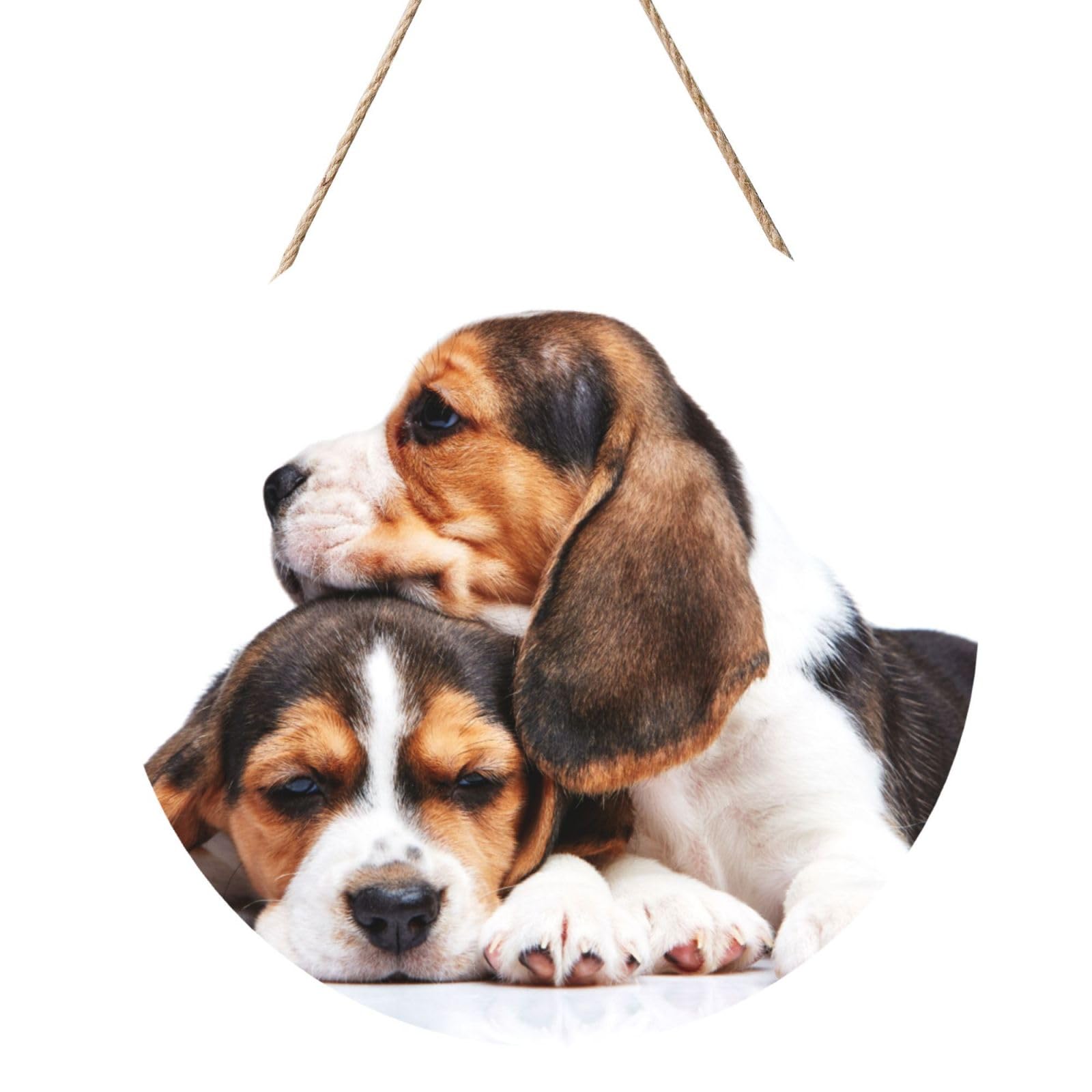 InOmak Cute Pets Beagle Puppies Dogs, Round Wood Panel Painting 12 in, Wall Hanging Painting For Home
