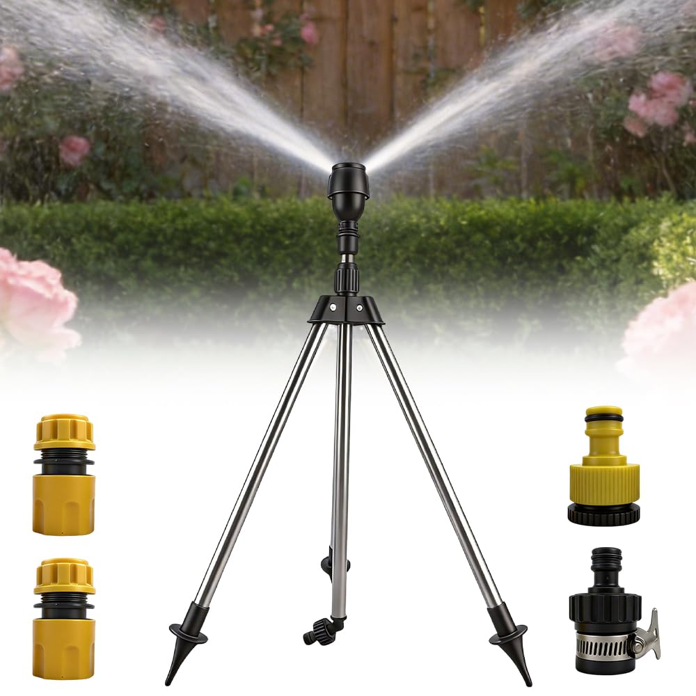 Rotating Tripod zraszacz do trawnika, zraszacz impulsowy ze statywem teleskopowym, obracany o 360 stopni, zraszacz ogrodowy z niewielkim ciśnieniem, do ogrodu