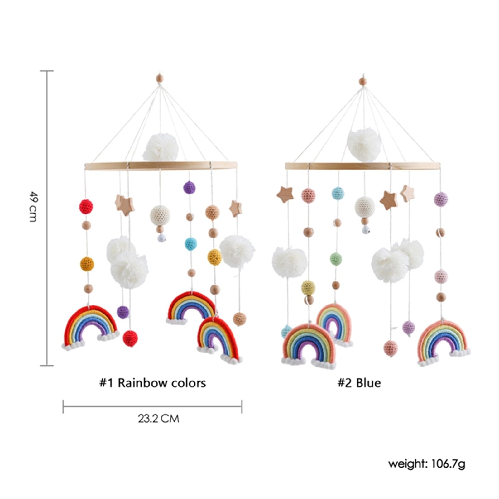 Herfair Mobiles Baby, Regenbogen Babybett Hölz Windspiele mit Bäll, Baby Mobile, Anhänger Babyzimmer Deko, Neugeborene Geschenk für Jungen Mädchen (Orange)