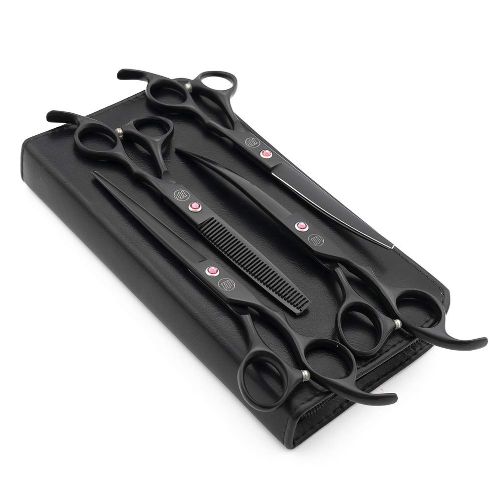 Moontay Professional 7.0" Dog Grooming Scissors Set, 4-pieces Straight, Upward Curved, Downward Curved, Thinning/Blending Shears for Dog, Cat and Pets