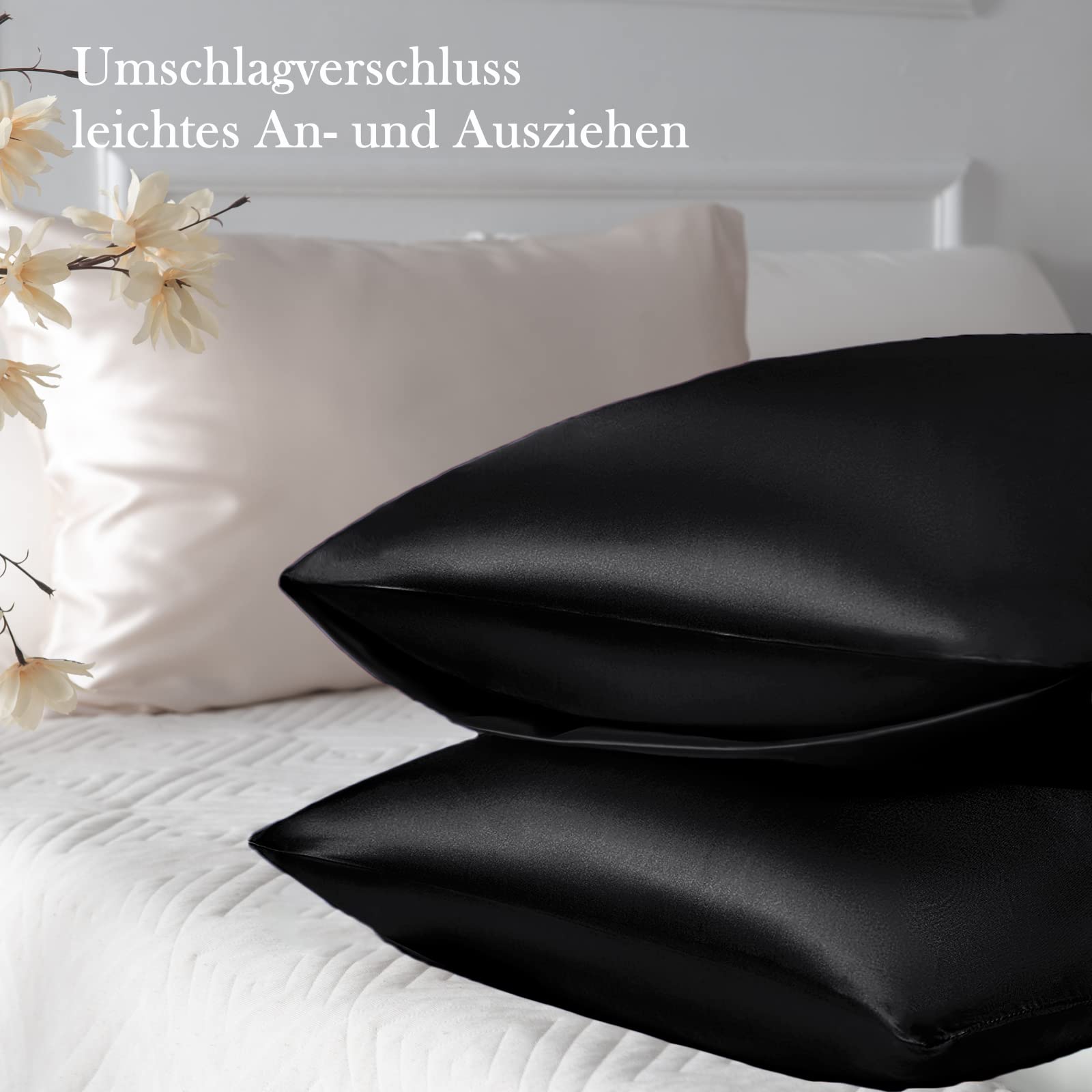 Vielit 2 Pack Satin Pillowcase 70 x 40 Black, Soft as Silk Pillowcase for Hair and Skin Easier Care than Silk Pillow Case - Image 3