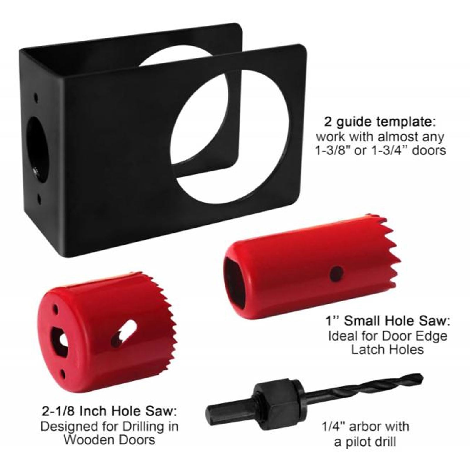 Door Lock Installation Kit with Hole Saw, Template, Arbor for Wooden Doors, Works with 1-3/8-1-3/4 inch Thick Doors