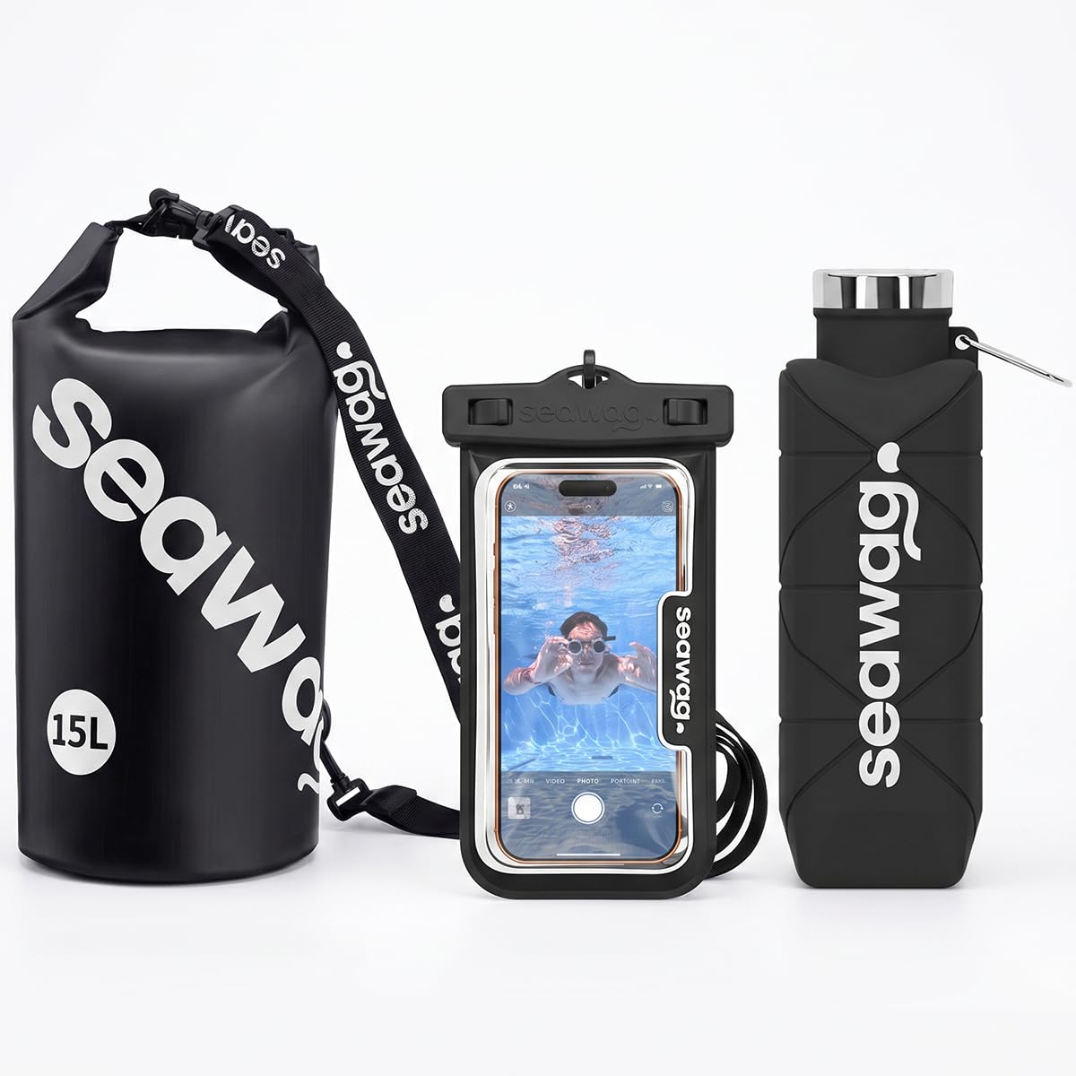 Seawag Zestaw podróżny Solo – zestaw wodoodpornych etui na telefon (IPX8 do 25 m) z ruchomym uchwytem, paskiem na ramię i uchwytem rowerowym, uniwersalna torba na iPhone'a i Androida - ochrona na