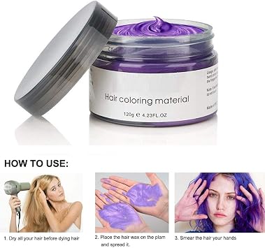 Temporary Hair Wax Colour, OCHILIMA Green Hair Wax Hair Style Dye Mud, Natural Ingredients Washable hair Styling Cream for Men Women Coloring wax 120g /4.23 Oz (Purple)