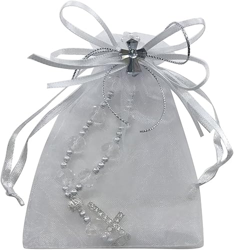 Miniatura 10 de WE 12 pulseras de rosario de cristal transparente con cruz de diamantes de imitación con bolsas decoradas, recuerdo de bautizo, recuerdo de boda,