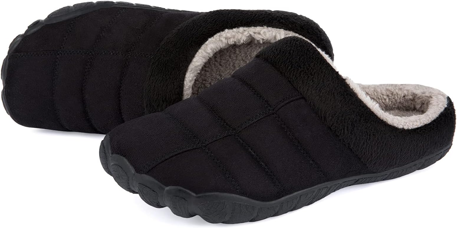 Josaywin Men's Wide Toe Slippers with Soft Wool-Like Lined Suede Winter Warm Clog Slippers Indoor Outdoor Anti-Skid House Shoes Black Size 14