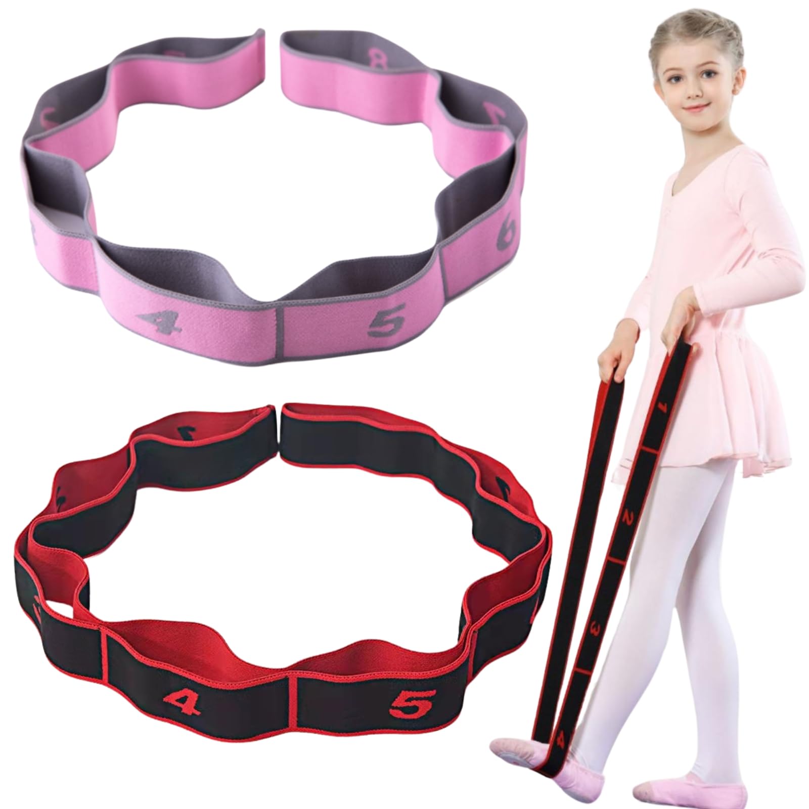 KEYRI Fascia elastica per yoga, 2 pezzi, fascia elastica di resistenza, fascia elastica per fitness, con 8 fibbie, per bambini e adulti Pilates Fitness Ginnastica