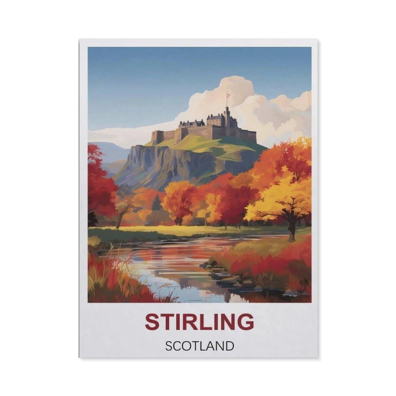 BEAYODKP DIY 5D Diamond Painting，Stirling Scotland Vintage Travel Posters，Round Diamond, Used for Room Decoration（50 x 60 cm/19.68 x 23.62 inches）-CB79