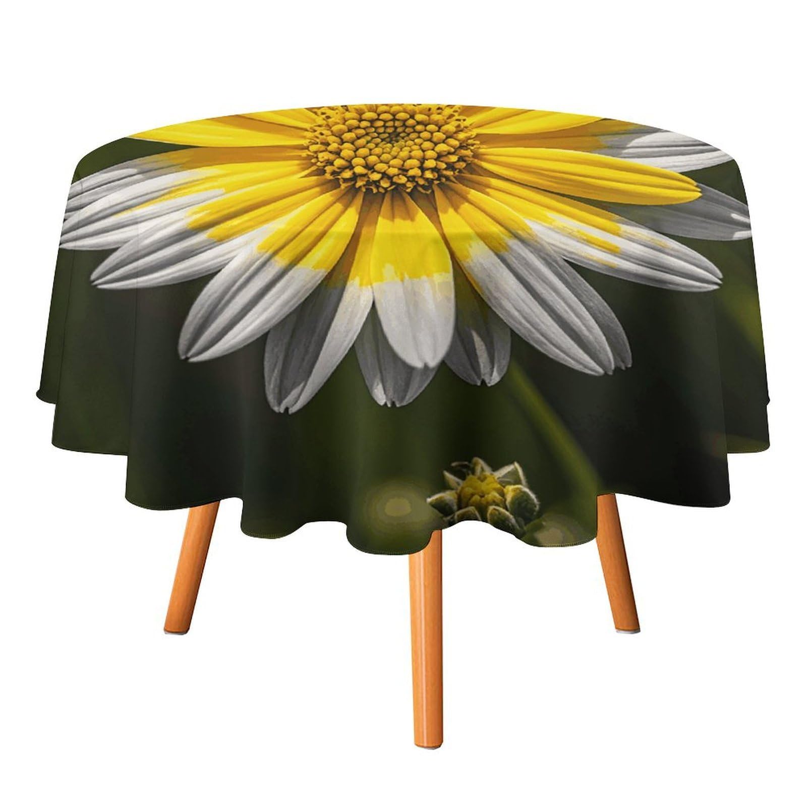 SMAZDFXX Yellow Gray Flower Tablecloth for Restaurant, Round Polyester Table Cover 60x60in for Party