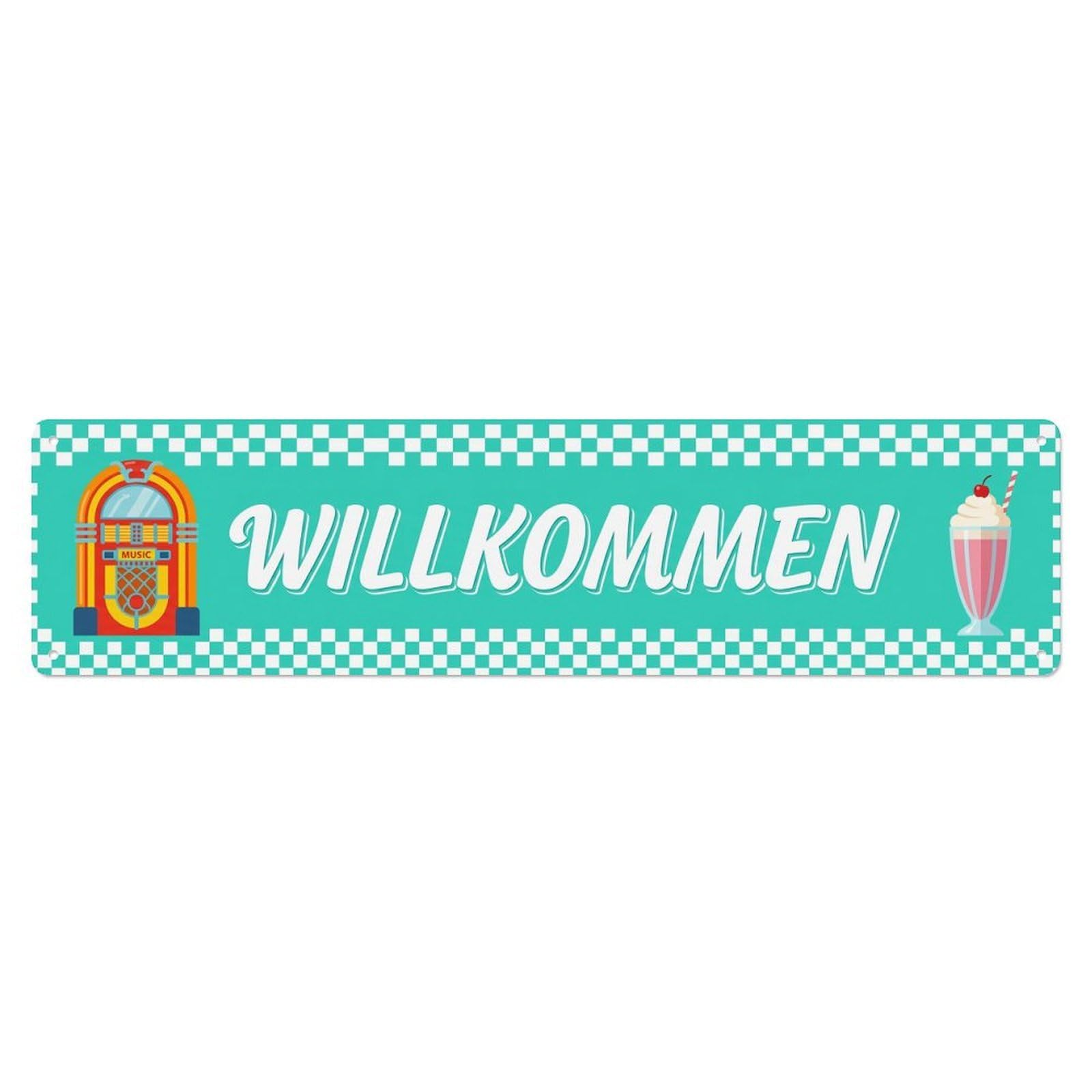 Turquoise Mint Retro Diner Cafe Welcome Metal Tin Sign Plaque Wall Decor for Cafe, Club Bar, Office, Home Garden Metal Poster 4x16Inch