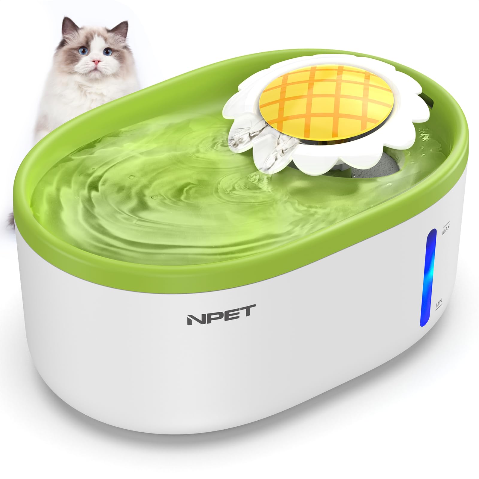 NPET Cat Water Fountain with Visible Water Level Window, White Grey 2L/67oz Automatic Pet Water Fountain with Quiet Pump, ...