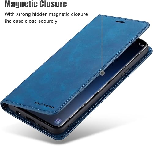 Miniatura 4 de QLTYPRI Funda para Samsung Galaxy S9 Plus, piel sintética de alta calidad, parachoques de TPU con tarjetero atril, absorción magnética oculta, a