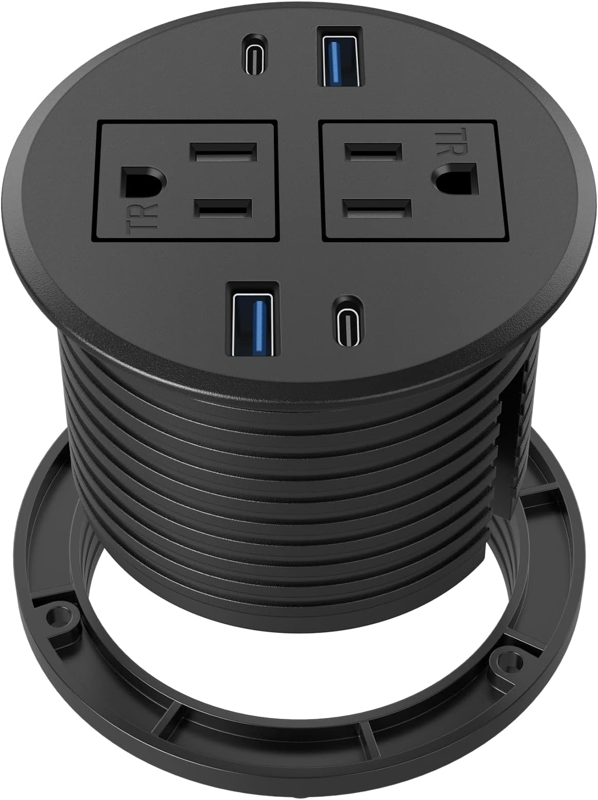 Desktop Power Grommet with PD 20W USB C,2 Outlets,4 USB Ports(40W Total),Recessed Power Strip with Multiple Outlets for Home/Office,Desk Hole Grommet for End Table,Side Table etc,6 Ft Cord Black