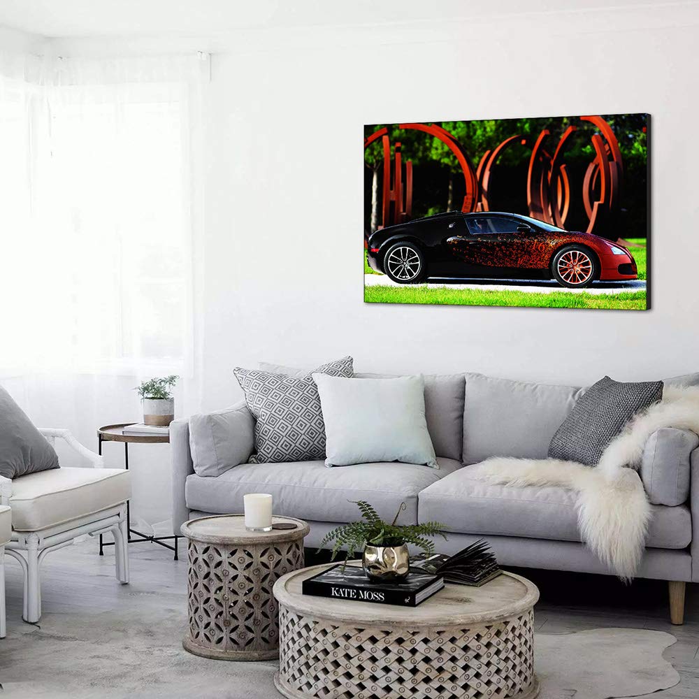 Pięćsprzedawca Super czerwony i czarny samochód sportowy przez Bugatti Malarstwo Płótno Wall Art Modern Dekoracje do domu Dekoracje do salonu Sypialnia Galeria (z ramą, 60_x_90_cm)
