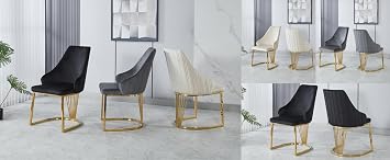 Modernique Velvet Upholstered Dining Chairs with Gold Metal Legs, Set of 2, Black Grey and Cream (Cream)