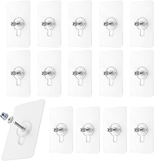20pcs Adhesive Wall Hooks, Wall Hooks for Hanging Heavy Duty Transparent Self Adhesive Wall Mount Screw Hooks Seamless Wall Hangers Without Nails for Bathroom Kitchen Home Room Door