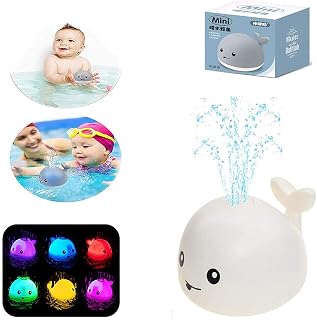 Light Up Bath Toys, Whale Automatic Spray Water Bath Toy with LED Light, Induction Shines Sprinkler Fountain Shower Pool Bathtub Toy Squirt Water Toy, Ideal Gifts (White)