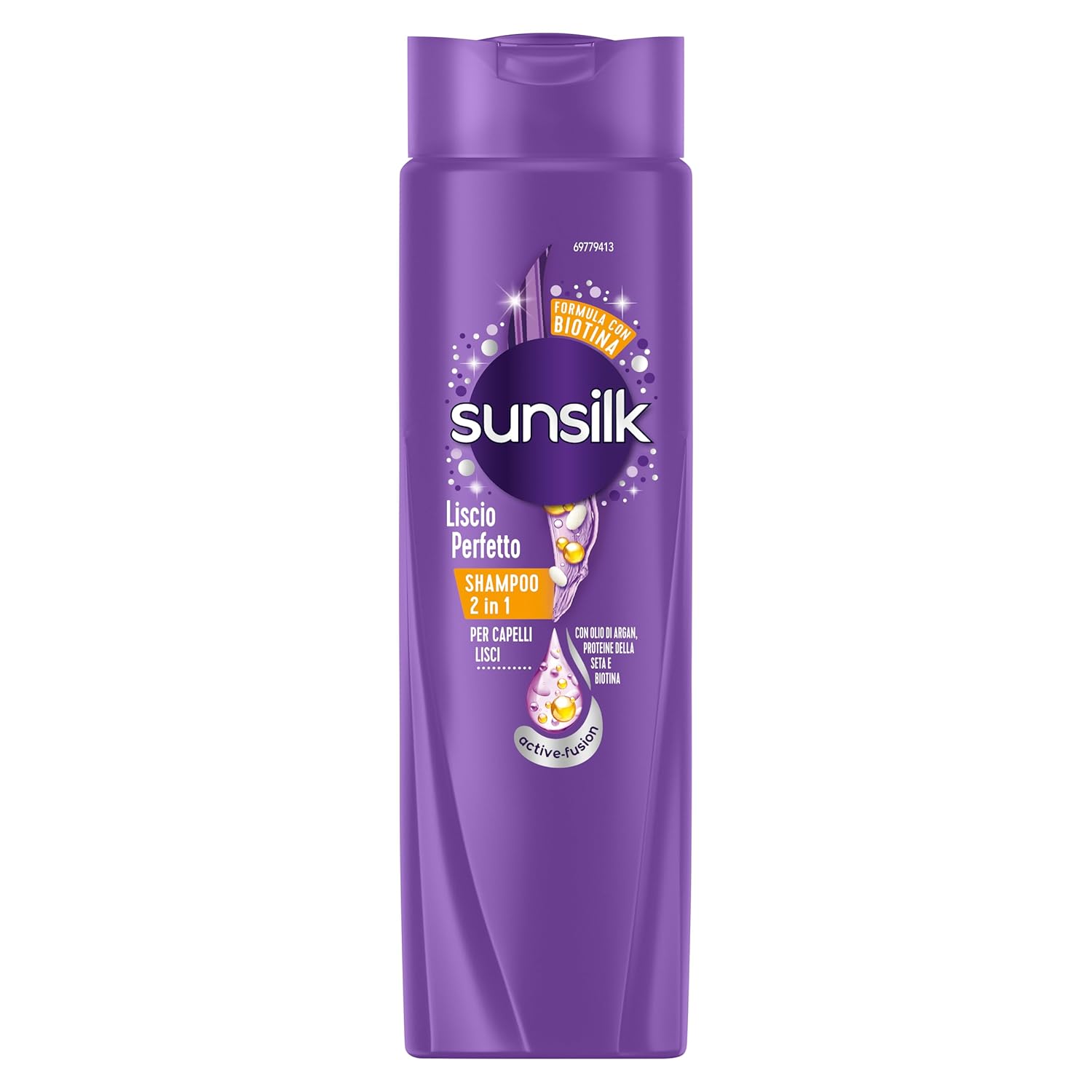 Sunsilk, Shampoo Liscio Perfetto 2in1, Shampoo e Balsamo per Capelli Lisci a Lungo e Setosi, Formula Active Fusion con Olio di Argan, Proteine della Seta e Biotina per Capelli Visibilmente Sani, 250ml