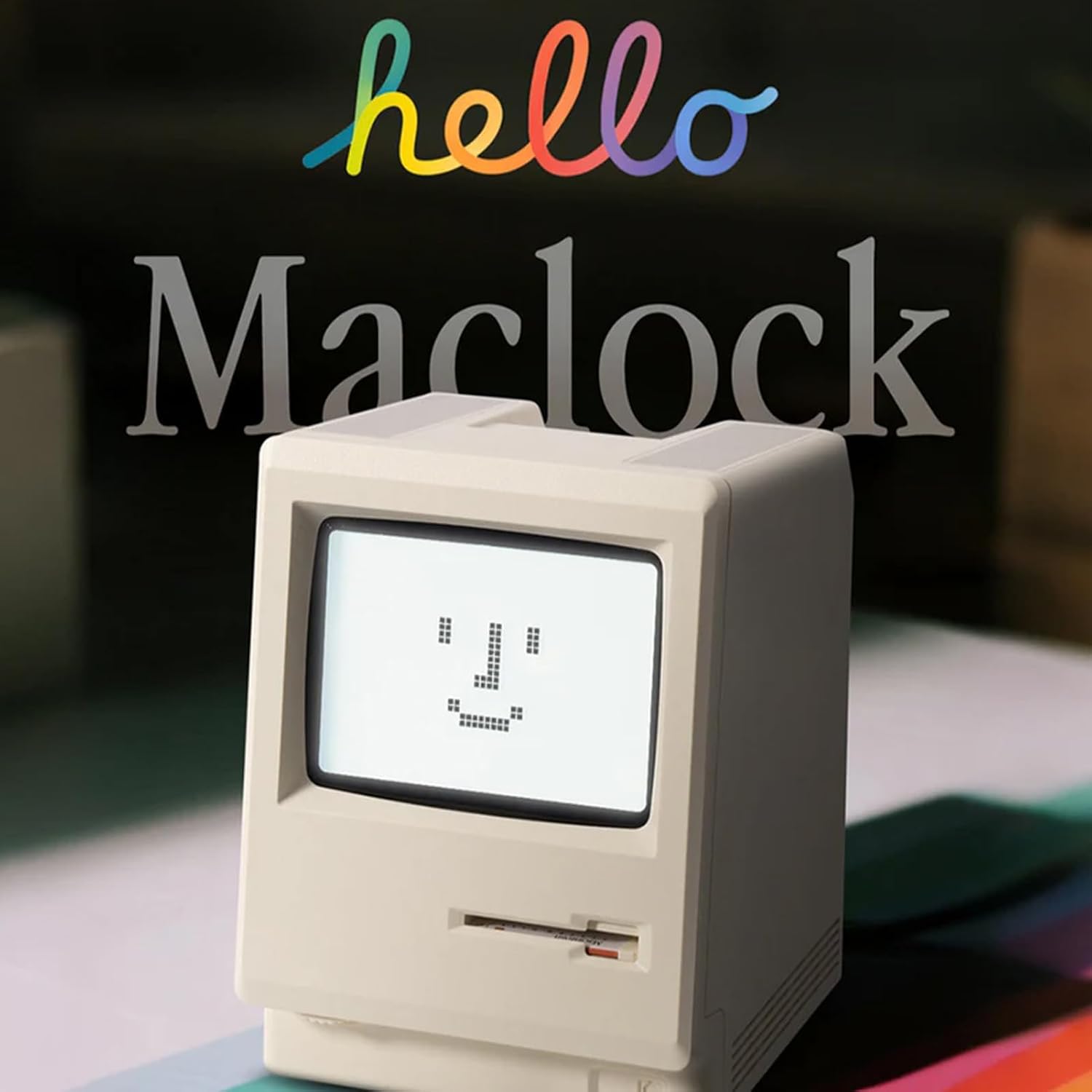 Maclock Retro Pixel Alarm Clock, 1984 Computer Style Desk Clock with Pixel LCD, USB Desk Clock, Multiple Alarms, Calendar, Temperature, Adjustable Brightness, Unique Tech Gift