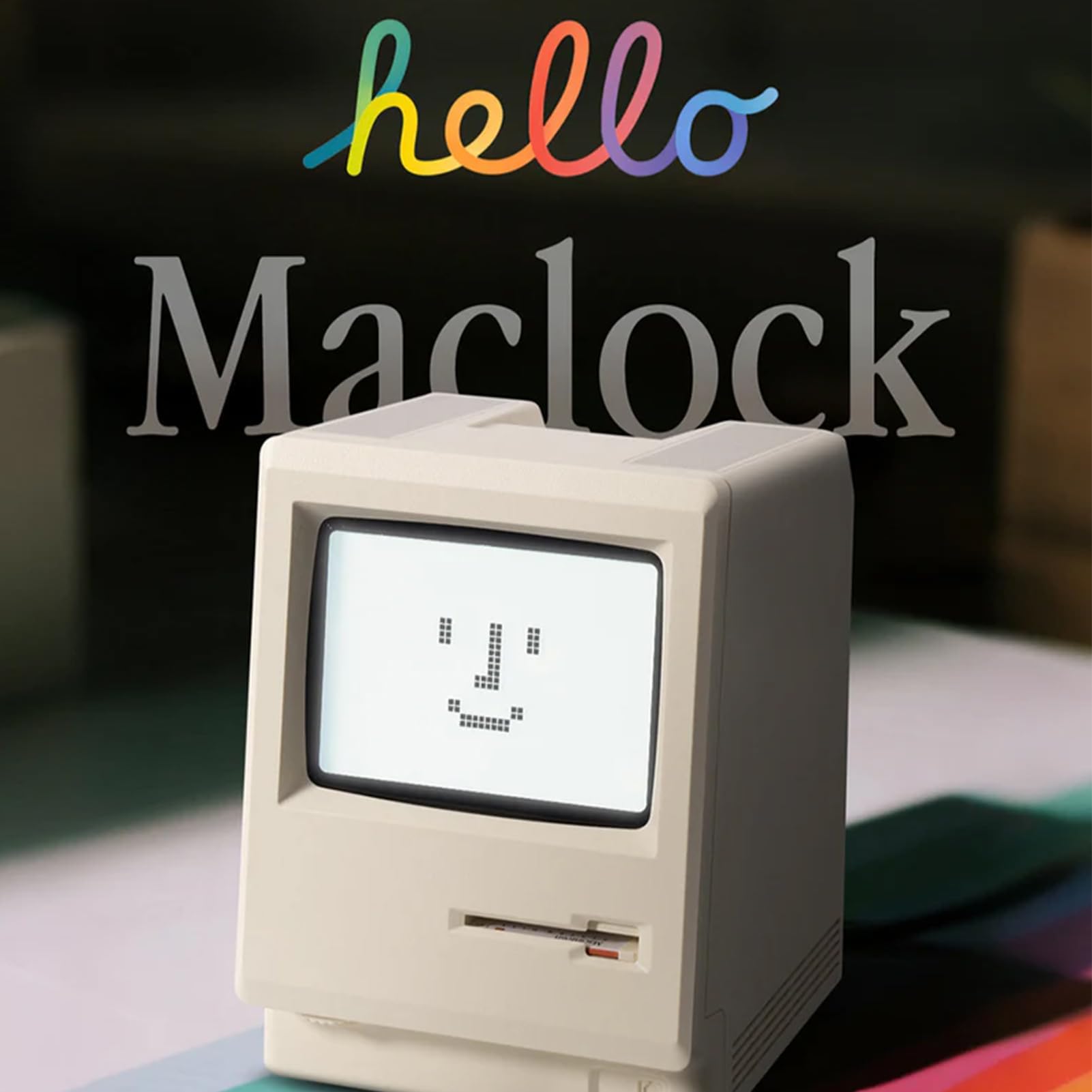 Maclock - Reloj despertador retro de píxeles, reloj de escritorio estilo computadora 1984 con pantalla LCD de píxeles, reloj de escritorio USB, múltiples alarmas, calendario, temperatura