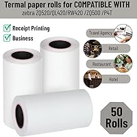 Vista 2 de Rollos de papel para impresora térmica compatibles con impresoras Zebra ZQ520, QL420, RW420, ZQ500, P4T, papel térmico de recibo de 80 pies, 50