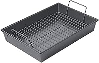 Chicago Metallic Non-Stick Roasting Pan with Rack, 13x9 Inch Professional Heavy-Duty Carbon Steel Roast Pan