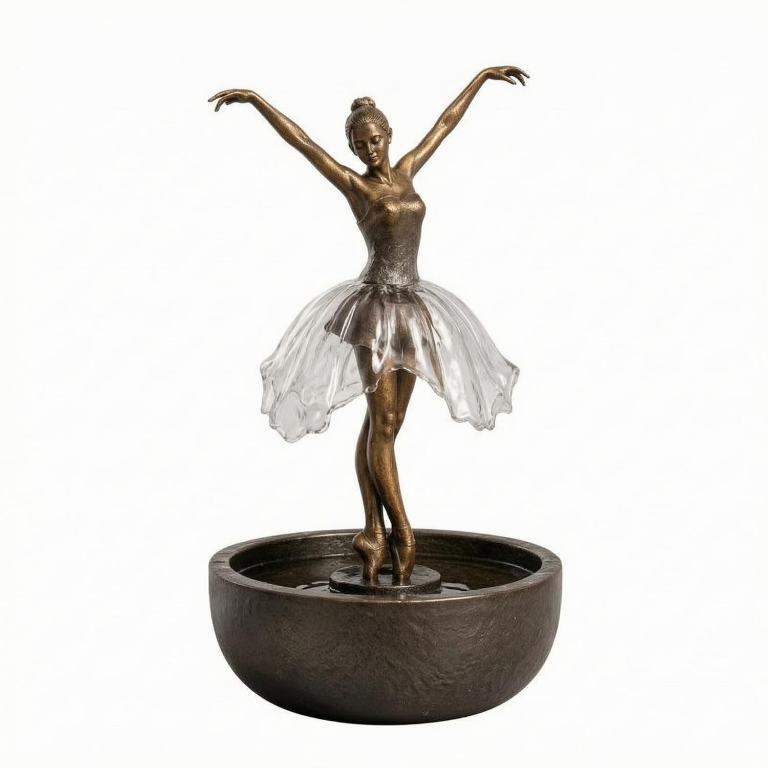 Raised Arms Ballerina Fountain Bowl-Shaped Base Copper Fountain Round Basin Table Ornament Compact Size, 21-21-28cm-picture-14