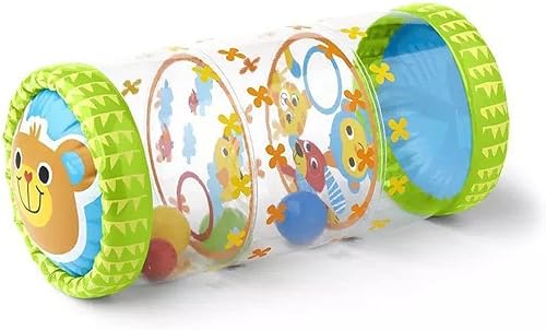 RiToEasysports Rodillo inflable infantil de PVC para desarrollo temprano, juguetes para gatear, con bolas y campanas, juguetes para empujar y tirar