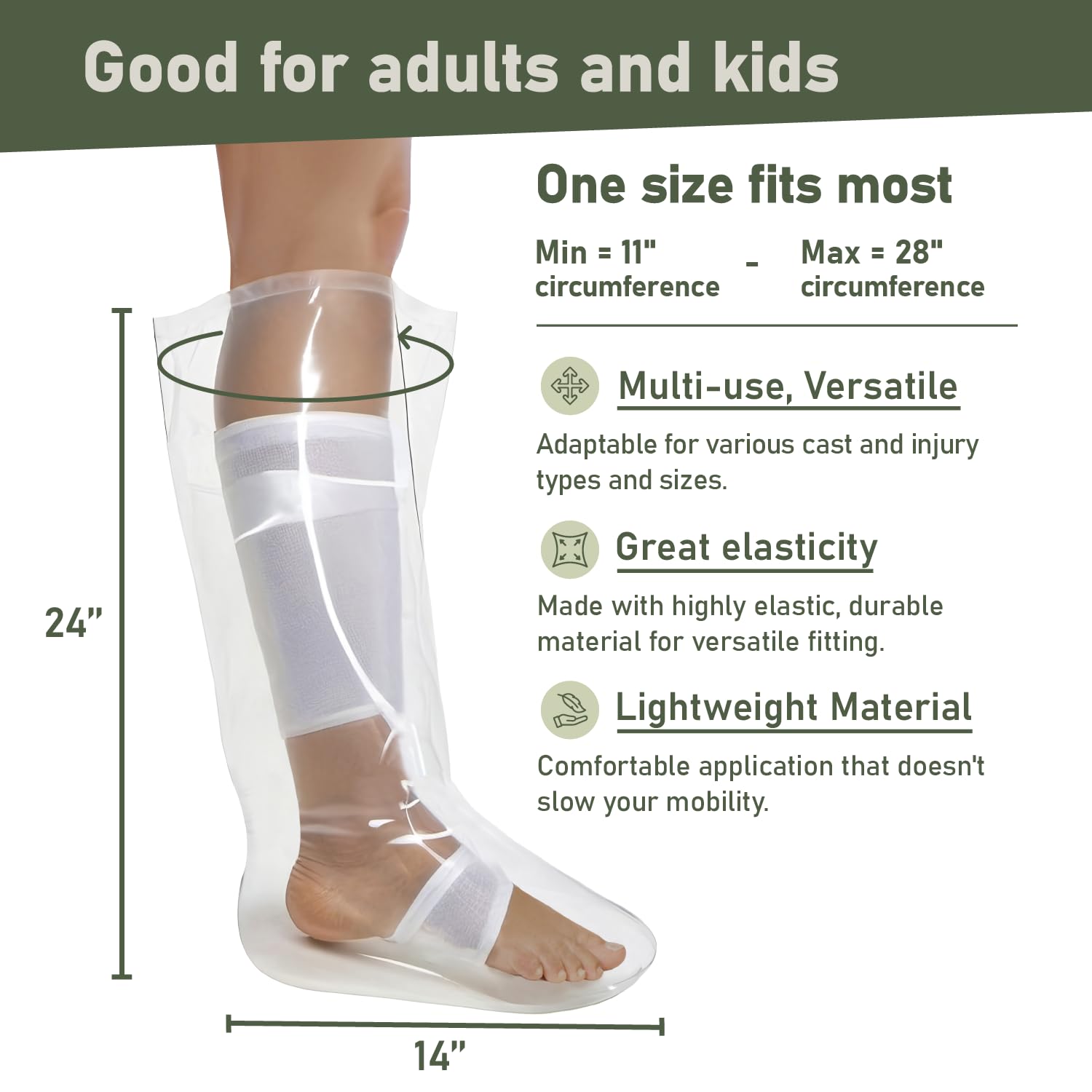 Water Tight Seal Cast Covers for Shower Leg - Reusable 2pk - Leg 100% Waterproof Cast Cover for Showering - Cast Protector for Shower Leg Adult Calf, Ankle, Foot