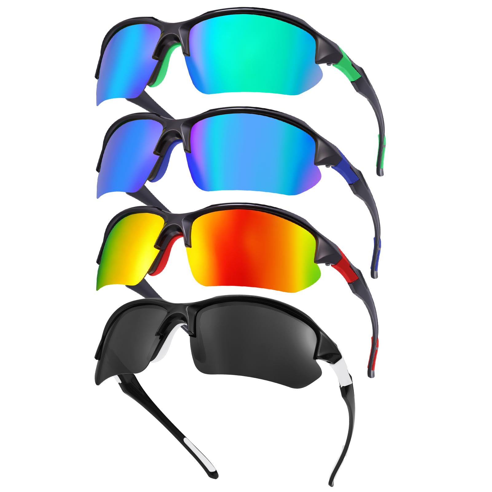 Confezione da 4 occhiali da sole polarizzati sportivi per uomo e donna, protezione UV, leggeri, mezza montatura, occhiali da sole per esterni