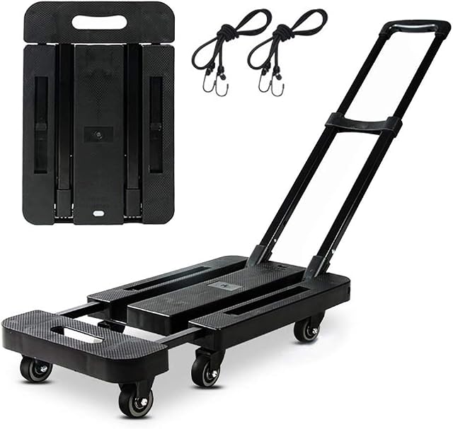 Folding Hand Truck,Heavy Duty Folding Trolley on wheels trolley cart 6-360° Rotating Wheel Platform Cart garden trolley shopping trolley for Luggage, Travel, Shopping, Auto, Moving and Office Use
