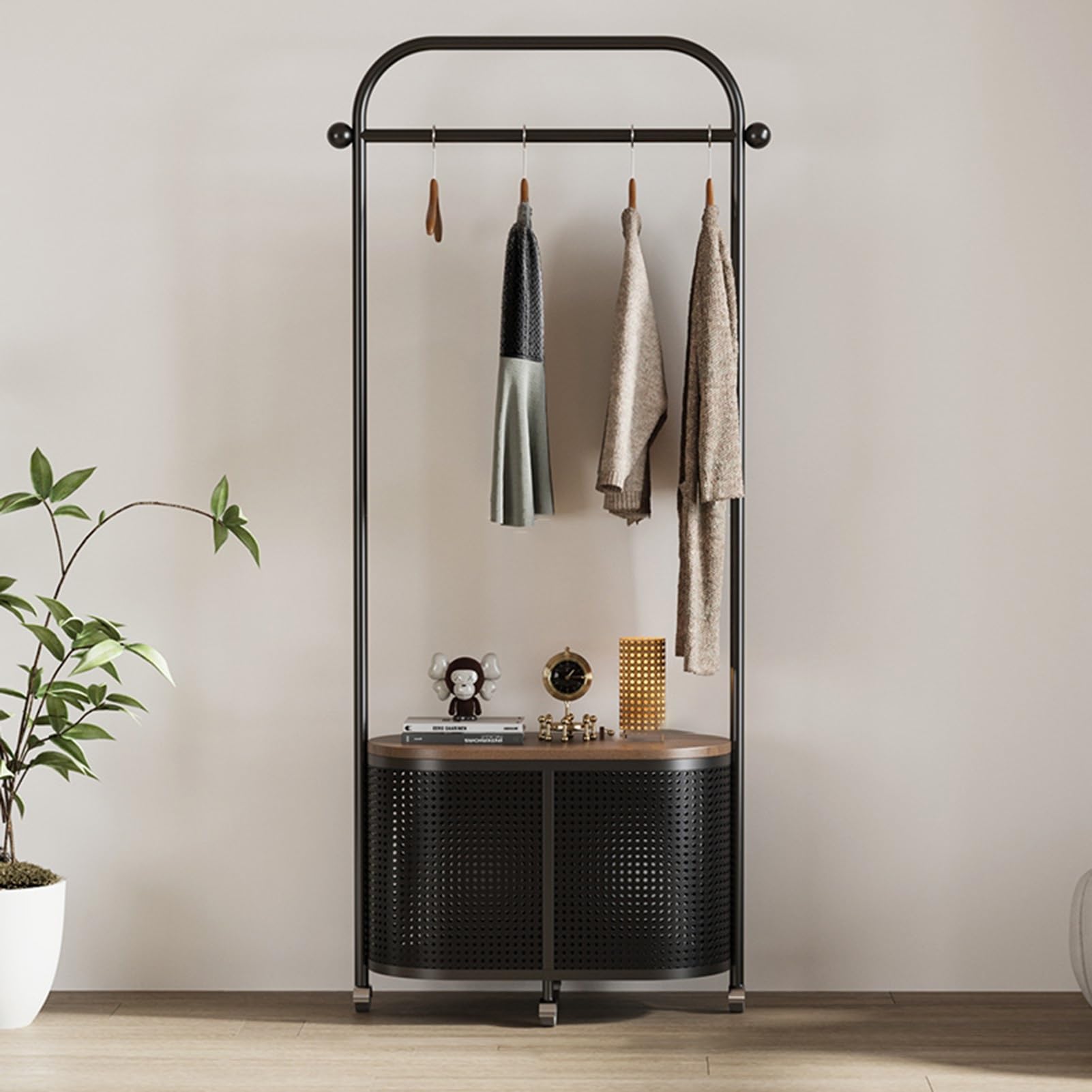 Porte-vêtements portable étagère à tige suspendue polyvalente noir