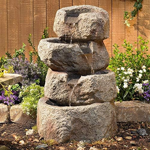 Glacial Rock Zen Rustic Outdoor Floor Water Fountain 30" High with LED Light Tiered Cascading for Garden Patio Backyard Deck Home Lawn Porch House Relaxation Exterior Balcony - John Timberland