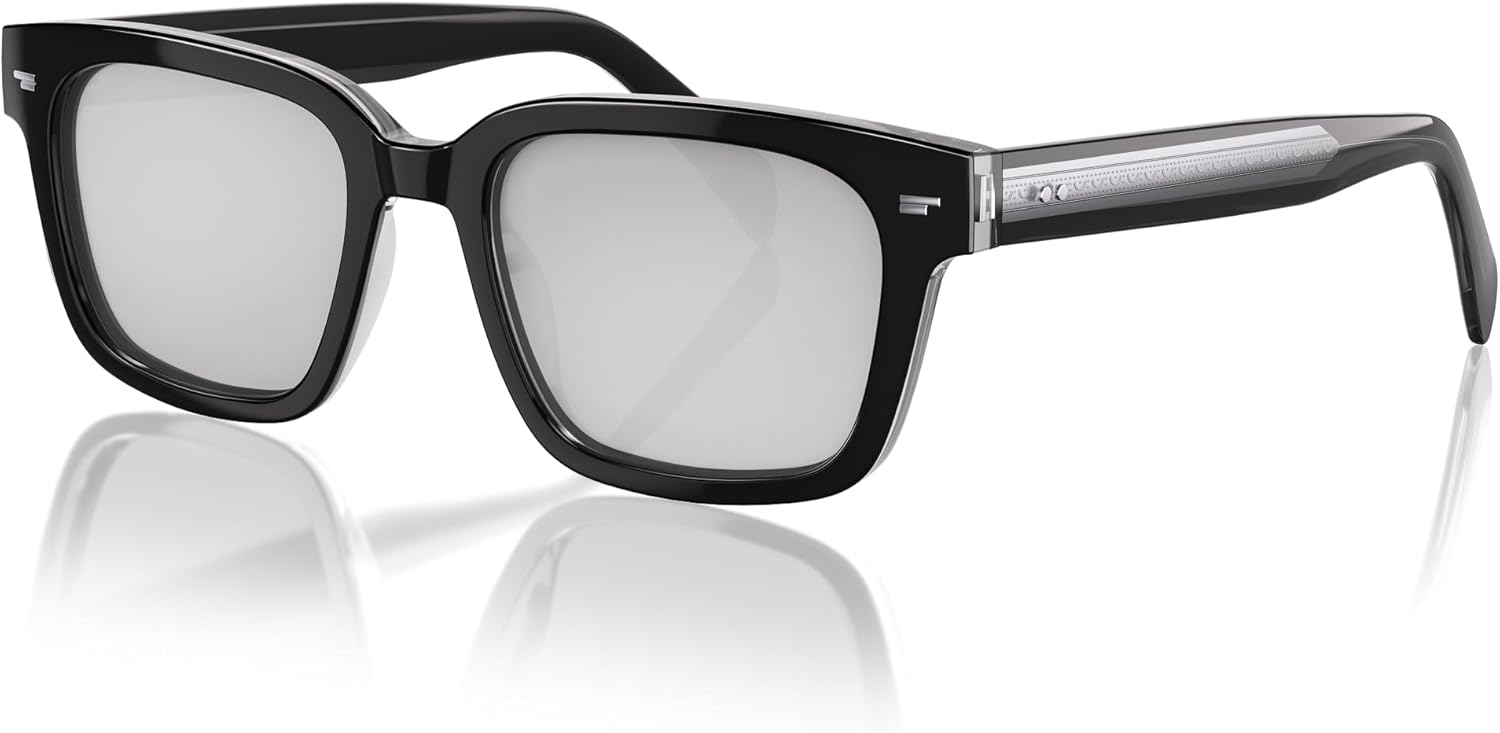 Modern Men’s Acetate Sunglasses – Architectural Square Silhouette with Visible Wire-Core Temple, Polarized UV400 Lens