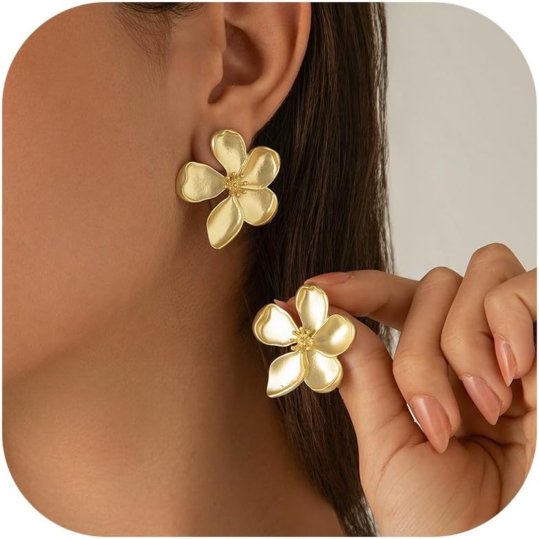 Flower Earrings for Women Golden White Floral Design Lightweight Elegant Dainty Jewelry Gift
