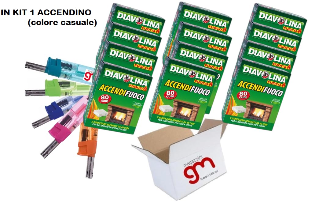 Diavolina - Encendedor clásico n.1 en Italia, encendido instantáneo práctico seguro para chimenea, estufa, madera, barbacoa con encendedor GM (960)