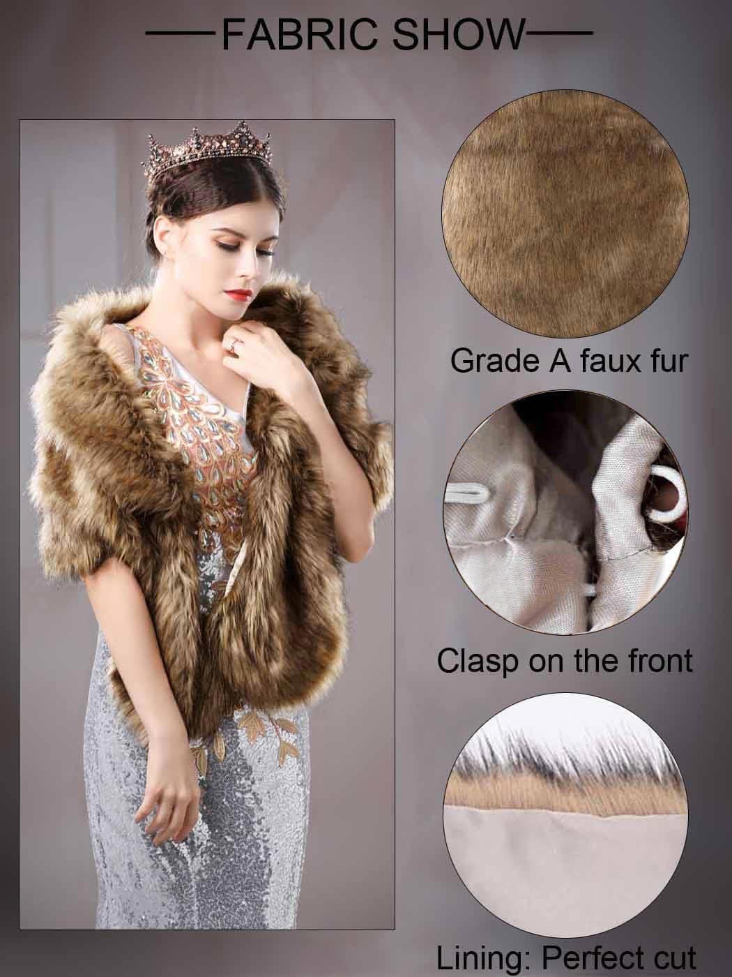 Aukmla Women's Wedding Fur Wraps and Shawls Bridal Fur Stoles Scarf with Rhinestones Brooch for Bride and Bridesmaids - Image 6