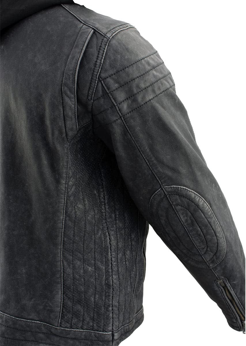 Milwaukee Leather Vintage SFM1802 Men's Black Nubuck Leather Motorcycle Style Fashion Leather Jacket with Hoodie - Image 3