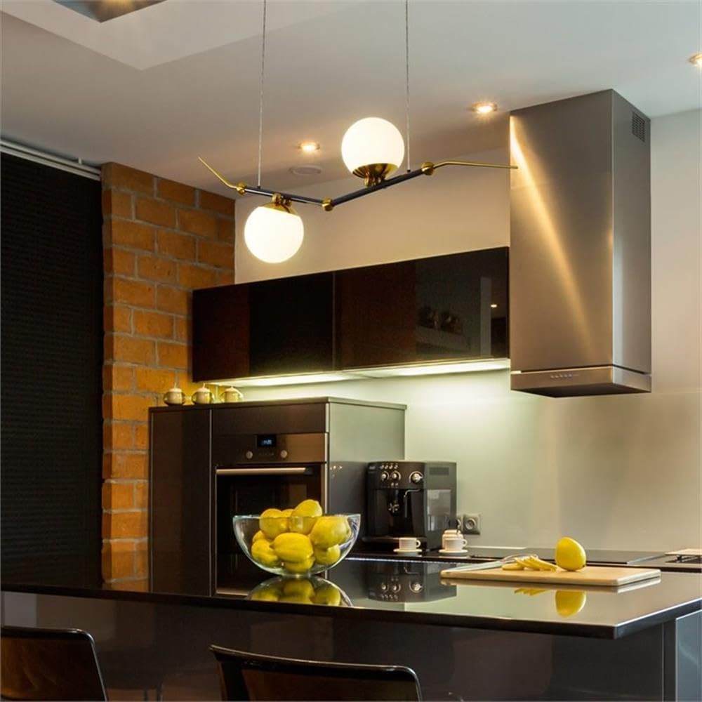 Pemberly Row 43" Modern Aluminum LED Chandelier, Antique Brass Finish, Integrated Dimmable LED, Adjustable Height, Frosted Glass Shades, ETL Certified, Sloped Ceiling Compatible for Dining Room or