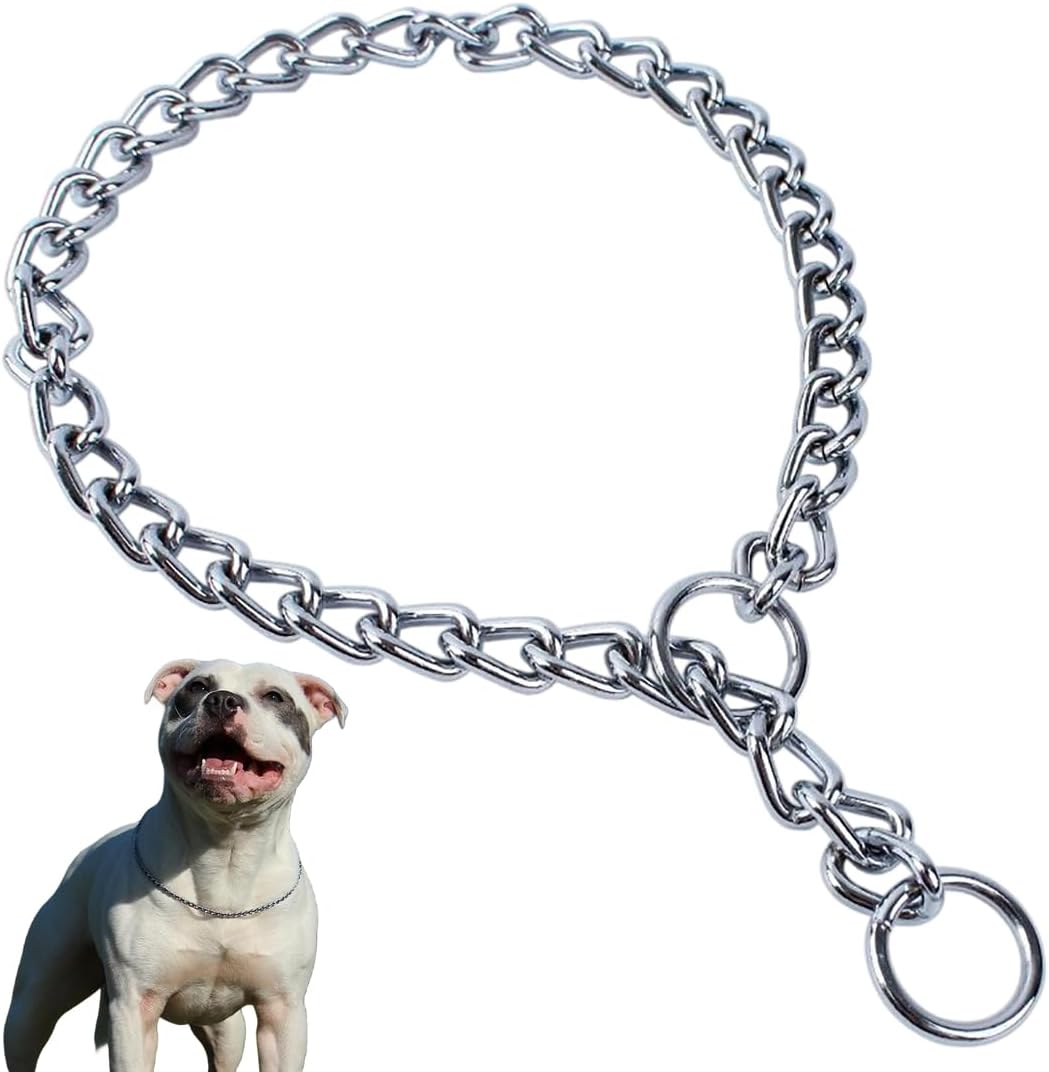 Chain Dog Choker Collar, Metal Slip Link Training Choke Dog Collar Heavy Duty Puppy Collars for Small Medium Large Big XL Breed Dogs, Silver M