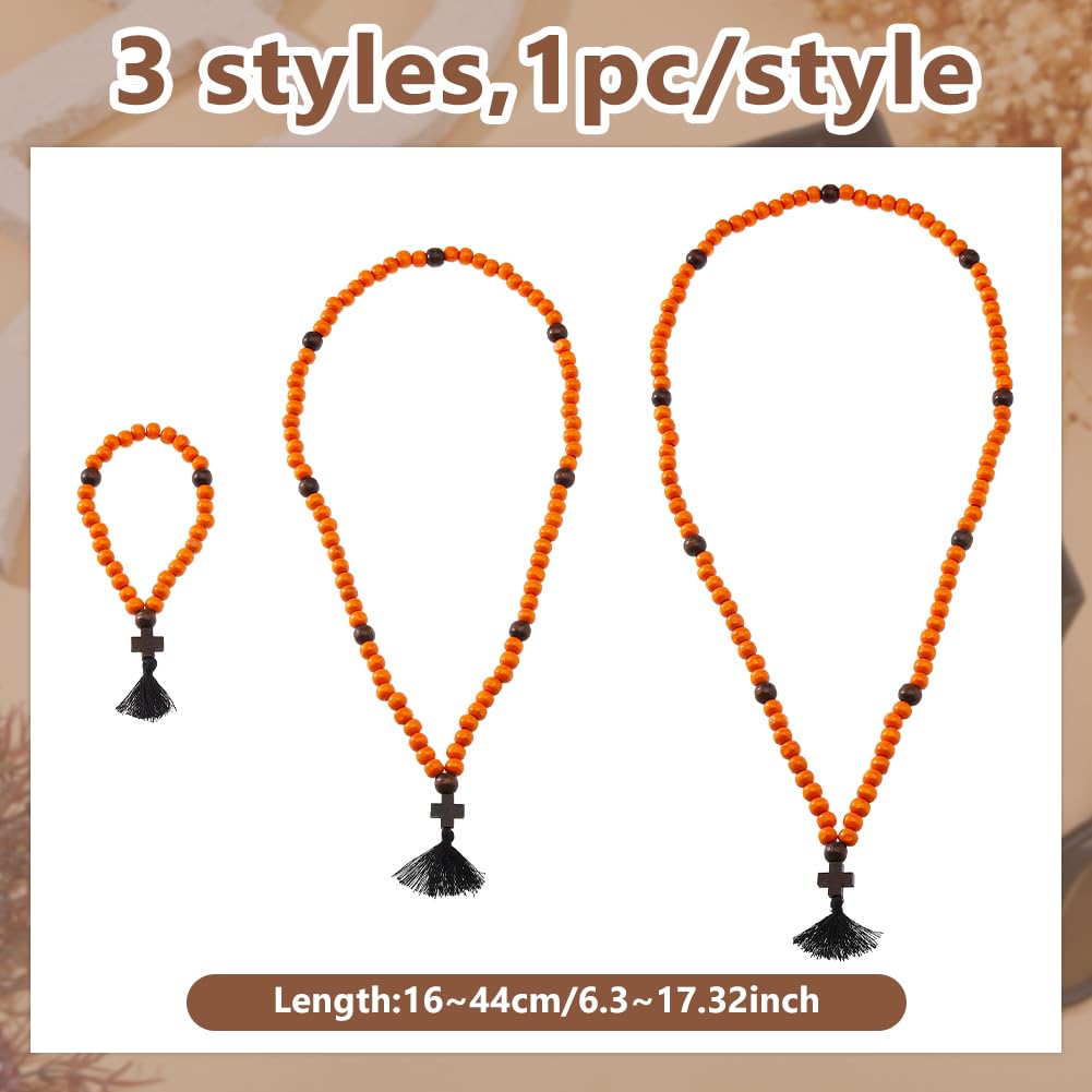 DICOSMETIC 3 pezzi Corda da preghiera cristiana ortodossa in legno Chotki 30/80/100 nodi con croce e nappino