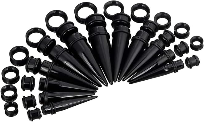 Oyaface 36 Par a B y k G stergeli Kulak Germe Kiti 00G-20mm Akrilik Konik Tapalar Silikon T neller Piercing Seti